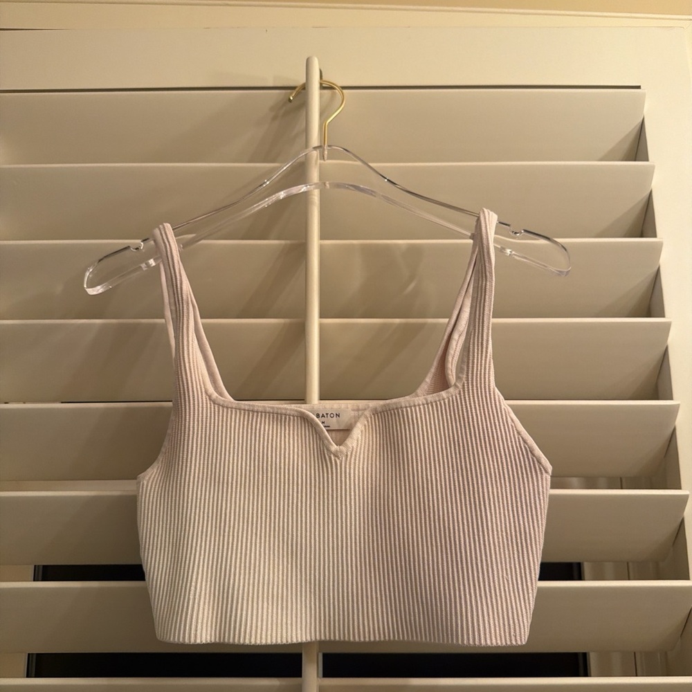 Babaton Cream Ribbed Crop Top - Picture 2 of 3